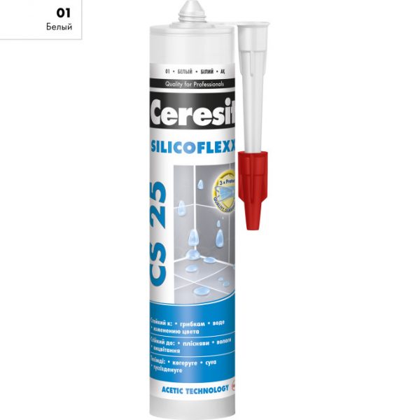 Герметик силиконовый - затирка  Ceresit CS 25 Silicoflex 280 мл белый 01