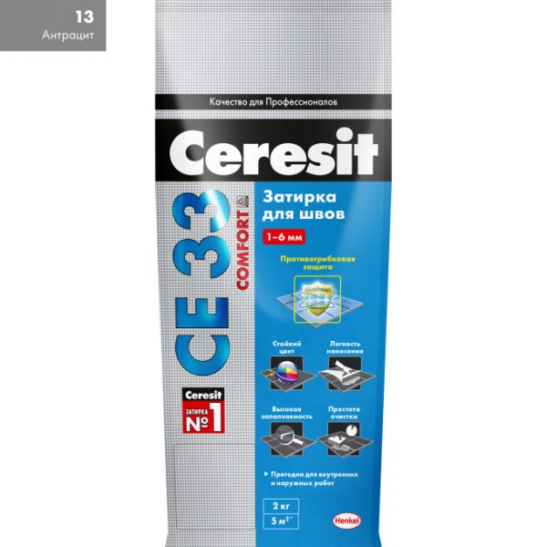 Затирка Ceresit СЕ 33 Comfort 2-6 мм 2 кг антрацит 13