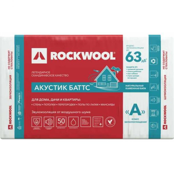 Каменная вата Rockwool АКУСТИК БАТТС 1000x600x50 мм 6 м2 0.3 м3 в упаковке