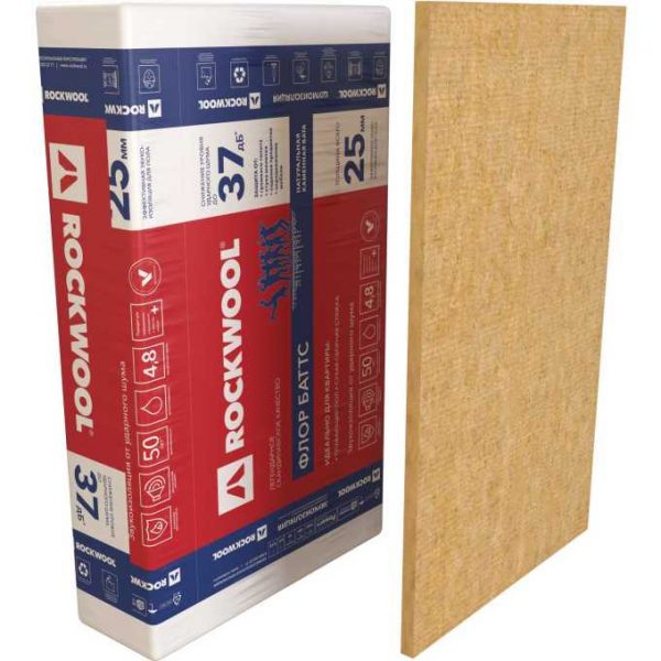 Каменная вата Rockwool ФЛОР БАТТС 1000x600x25 мм 4.8 м2 0.12 м3 в упаковке