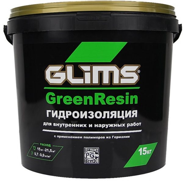 Гидроизоляция эластичная GLIMS GreenResin на водной основе 15 кг